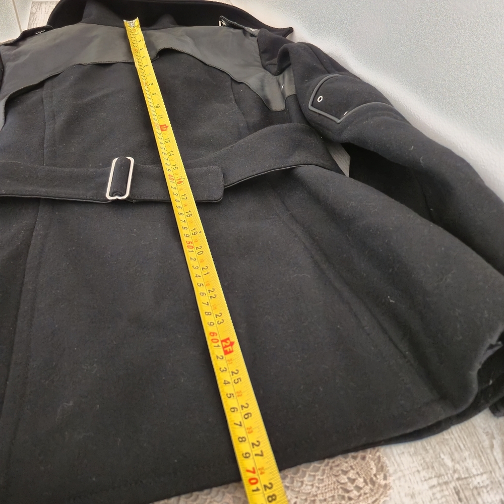 Rudsak Black Wool Coat/ peacoat/ jacket with Leeather Trim , Women Size M - Picture 15 of 16